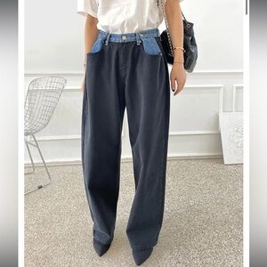 Frankie Shop HAYLA CONTRAST DENIM PANTS - BLACK/BLUE